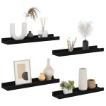 Rafturi de perete, 4 buc., negru, 40x9x3 cm