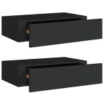 Dulap de perete cu sertare, 2 buc., negru, 40×23,5×10 cm, MDF