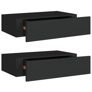 Dulap de perete cu sertare, 2 buc., negru, 40×23,5×10 cm, MDF