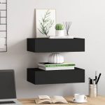 Dulap de perete cu sertare, 2 buc., negru, 40×23,5×10 cm, MDF