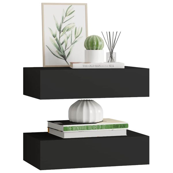 Dulap de perete cu sertare, 2 buc., negru, 40×23,5×10 cm, MDF