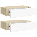 Dulapuri de perete cu sertar 2 buc stejar/alb 40×23,5×10 cm MDF