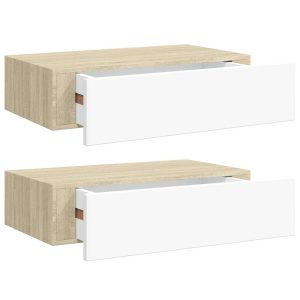 Dulapuri de perete cu sertar 2 buc stejar/alb 40×23,5×10 cm MDF