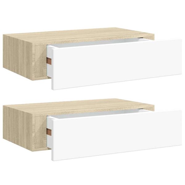 Dulapuri de perete cu sertar 2 buc stejar/alb 40×23,5×10 cm MDF