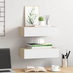 Dulapuri de perete cu sertar 2 buc stejar/alb 40×23,5×10 cm MDF