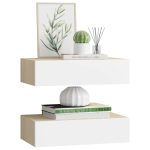 Dulapuri de perete cu sertar 2 buc stejar/alb 40×23,5×10 cm MDF