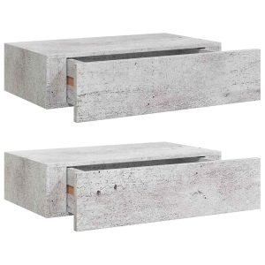 Dulapuri de perete cu sertar 2 buc. gri beton 40×23,5×10 cm MDF