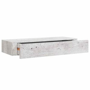 Dulap de perete cu sertar, gri beton, 60×23,5×10 cm, MDF