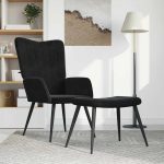 Scaun de relaxare cu taburet, negru, catifea