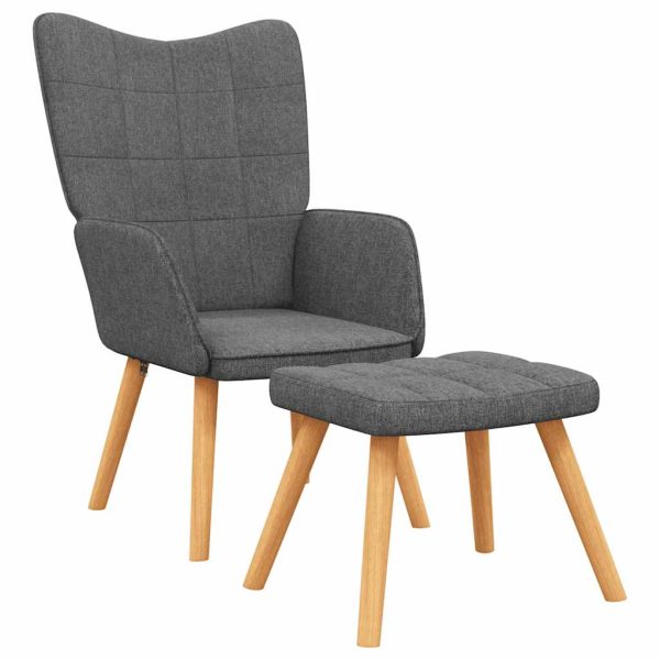 Scaun de relaxare cu taburet, gri închis, textil