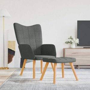 Scaun de relaxare cu taburet, gri închis, textil