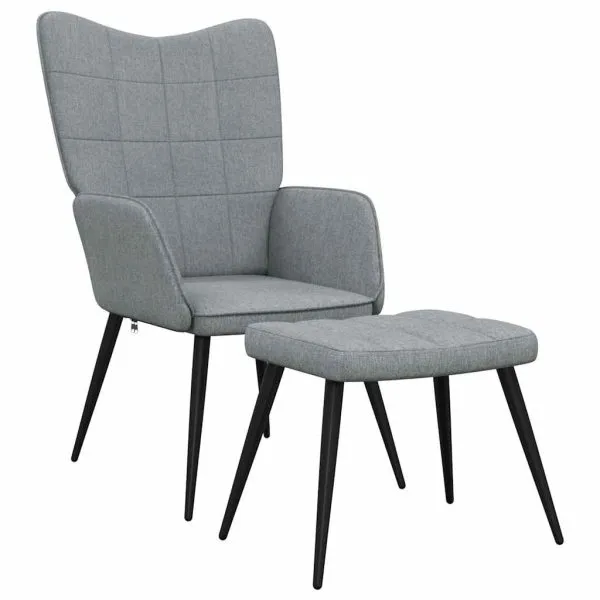 Scaun de relaxare cu taburet, gri deschis,textil