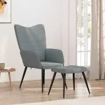 Scaun de relaxare cu taburet, gri deschis,textil