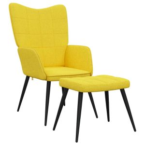 Scaun relaxare cu taburet, galben muștar, textil