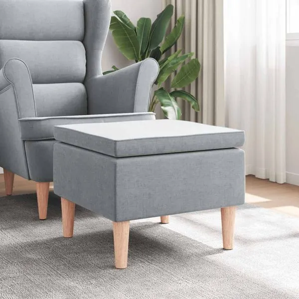 Scaun cu picioare din lemn, gri deschis, material textil