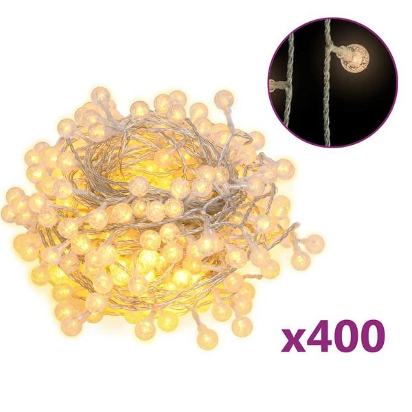 vidalXL Ghirlandă luminoasă, 400 LED-uri, alb cald, 8 funcții, 40 m