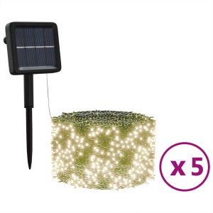 Instalație solară lumini 5×200 LED alb cald interior/exterior