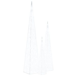 Set conuri decorative cu LED-uri, alb rece, 60/90/120 cm, acril