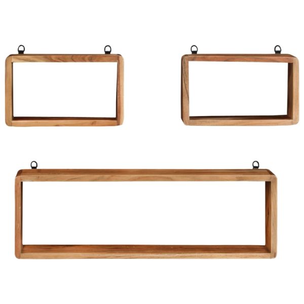 Set rafturi de perete cub, 3 piese, lemn masiv acacia