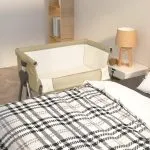 Pat pentru copii cu saltea, gri taupe, pânză textil