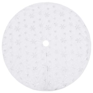 Covor fustă brad Crăciun de lux, alb, 122 cm, blană artificială