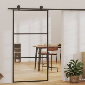 Ușă glisantă, negru, 102×205 cm, sticlă ESG și aluminiu