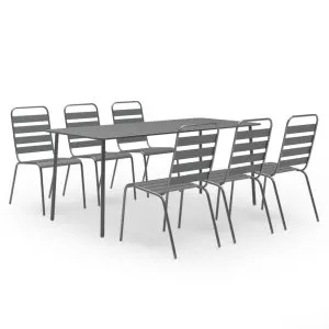 Set mobilier pentru grădină, 7 piese, gri închis, oțel