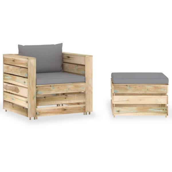 Set mobilier de grădină cu perne, 2 piese, lemn verde tratat