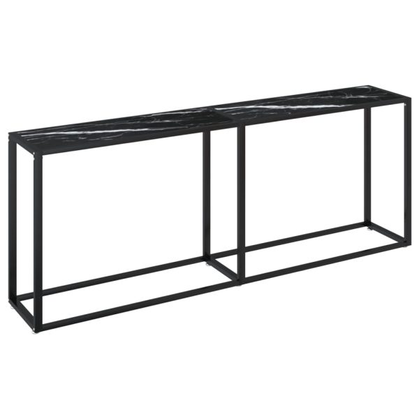 Masă consolă, negru marmură, 200x35x75,5 cm, sticlă securizată