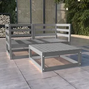 Set mobilier de grădină, 3 piese, gri, lemn masiv de pin