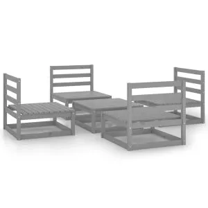 Set mobilier de grădină, 5 piese, gri, lemn masiv de pin
