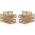 Set mobilier de grădină, 8 piese, maro miere, lemn masiv de pin