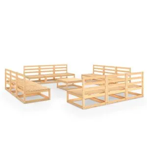 Set mobilier de grădină, 13 piese, lemn masiv de pin