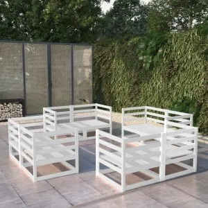 Set mobilier de grădină, 8 piese, alb, lemn masiv de pin