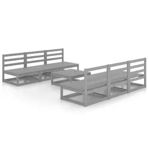 Set mobilier de grădină, 7 piese, gri, lemn masiv de pin