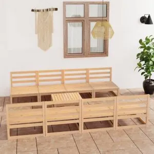 Set mobilier de grădină, 9 piese, lemn masiv de pin