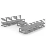 Set mobilier de grădină, 9 piese, gri, lemn masiv de pin