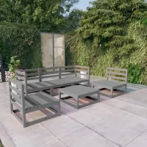 Set mobilier de grădină, 6 piese, gri, lemn masiv de pin