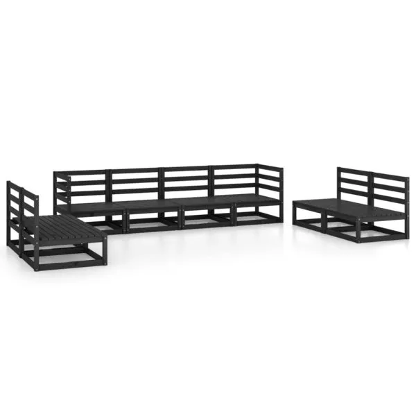 Set mobilier de grădină, 8 piese, negru, lemn masiv de pin