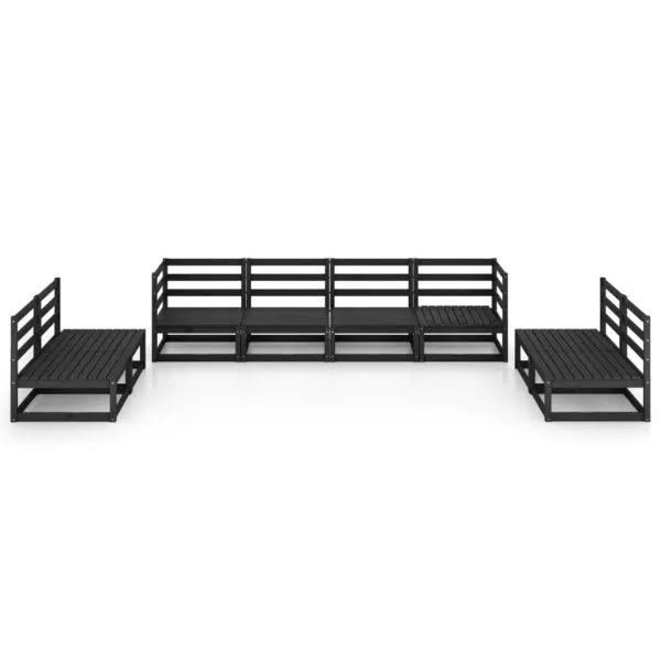 Set mobilier de grădină, 8 piese, negru, lemn masiv de pin