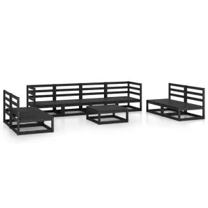 Set mobilier de grădină, 9 piese, negru, lemn masiv de pin