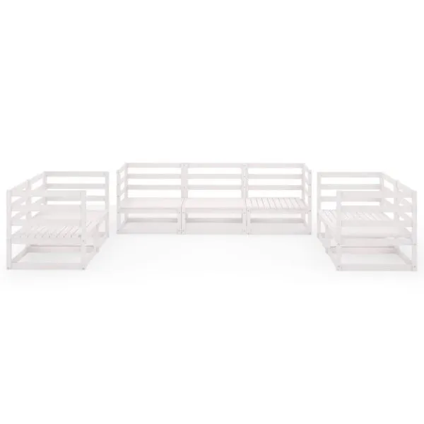 Set mobilier de grădină, 7 piese, alb, lemn masiv de pin