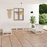 Set mobilier de grădină, 7 piese, alb, lemn masiv de pin