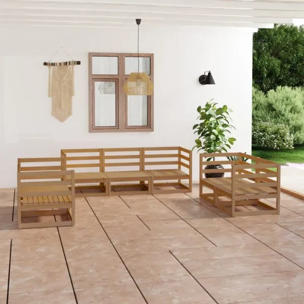 Set mobilier de grădină, 7 piese, maro miere, lemn masiv pin