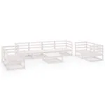 Set mobilier de grădină, 9 piese, alb, lemn masiv de pin