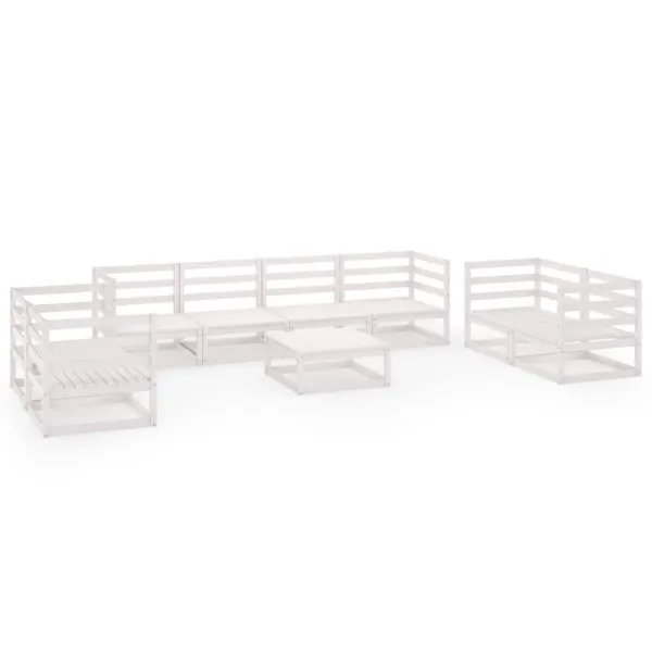 Set mobilier de grădină, 9 piese, alb, lemn masiv de pin