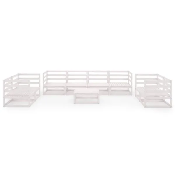 Set mobilier de grădină, 9 piese, alb, lemn masiv de pin