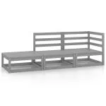 Set mobilier de grădină, 3 piese, gri, lemn masiv de pin