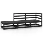 Set mobilier de grădină, 3 piese, negru, lemn masiv de pin