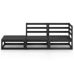 Set mobilier de grădină, 3 piese, negru, lemn masiv de pin